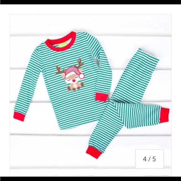 Classic Whimsy Dashing Reindeer Stripe Christmas Pajamas Caroline - Picture 1 of 8